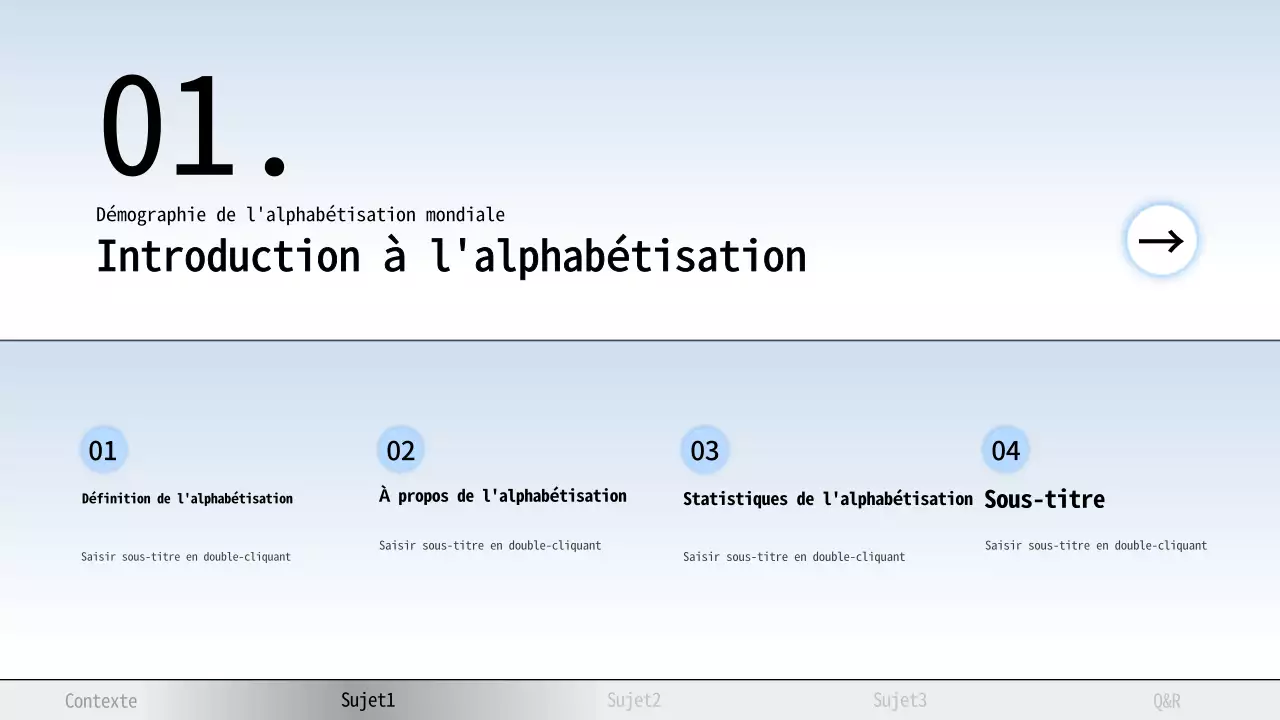 Matériel de conférence sur l'alphabétisation moderne en bleu ciel et en gris