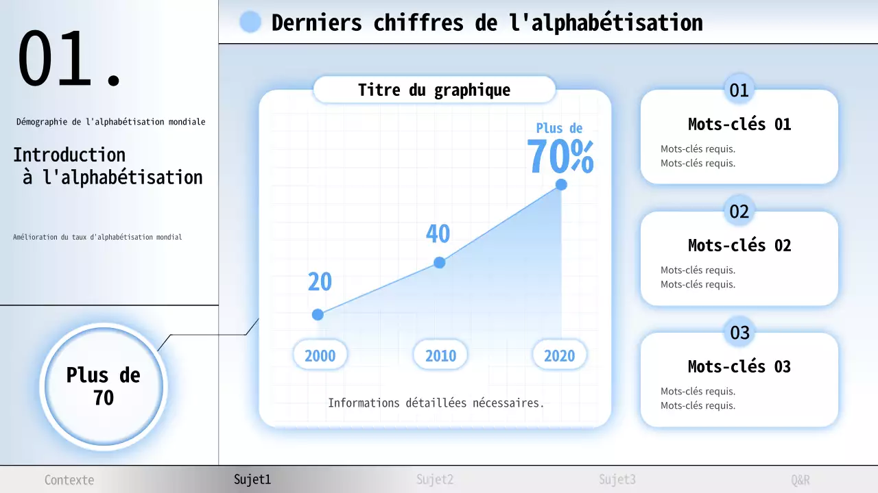 Matériel de conférence sur l'alphabétisation moderne en bleu ciel et en gris