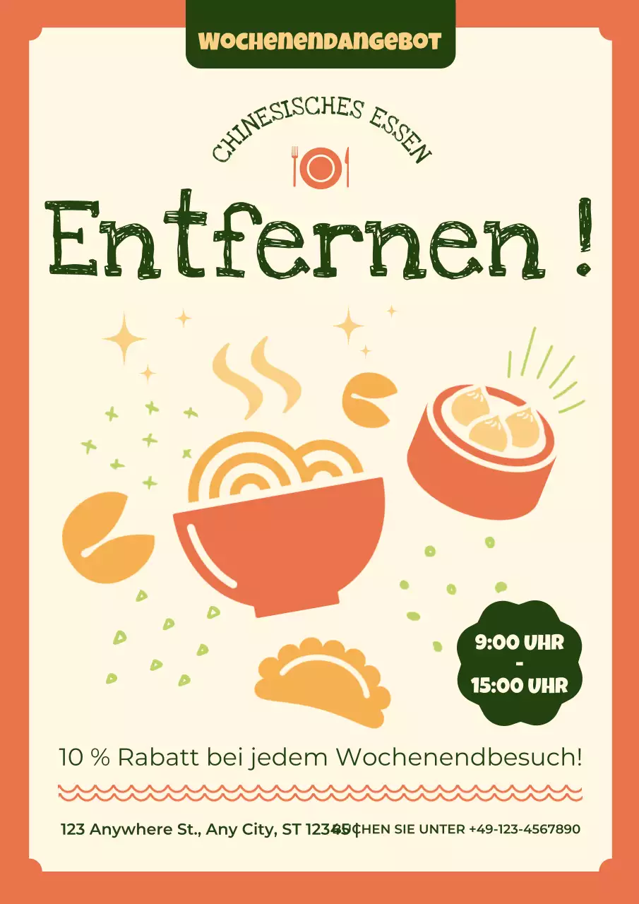 Vintage orange und grün Wochenende Menü Rabatt Anzeige
