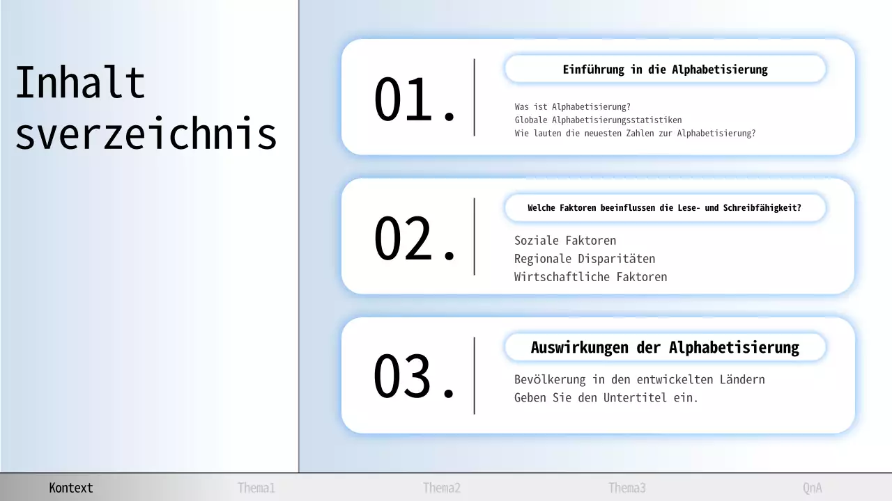 Himmelblau und Grau Moderne Alphabetisierung Vortragsmaterial