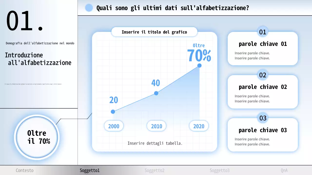 Materiale didattico per l'alfabetizzazione moderna di colore azzurro e grigio