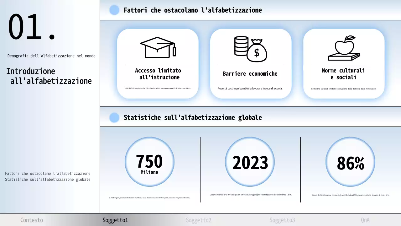 Materiale didattico per l'alfabetizzazione moderna di colore azzurro e grigio