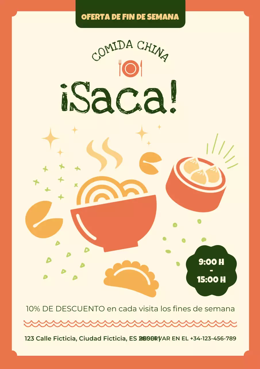 Anuncio vintage naranja y verde de descuento en el menú de fin de semana