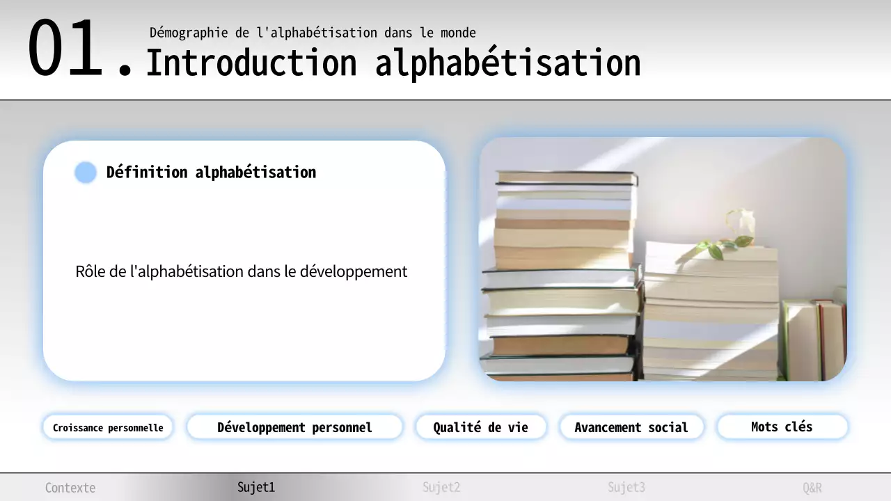 Matériel d'étude sur l'alphabétisation minimale bleu et blanc