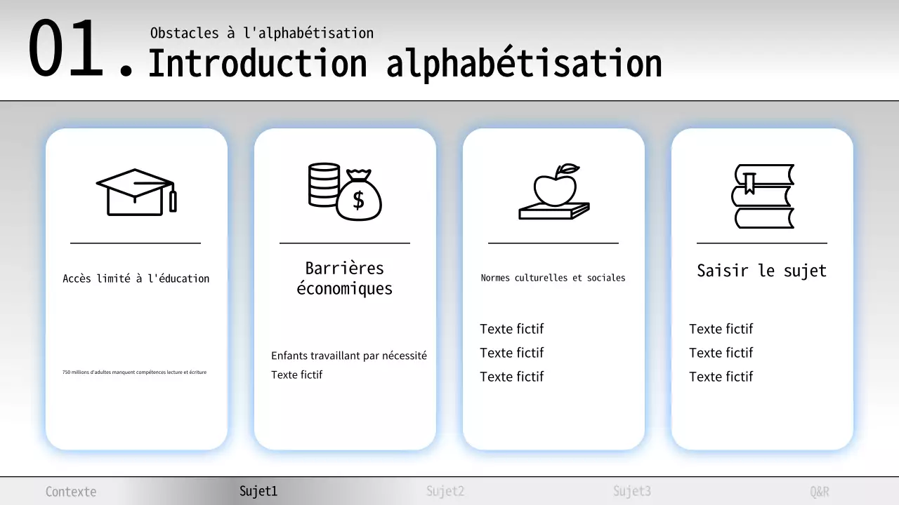 Matériel d'étude sur l'alphabétisation minimale bleu et blanc