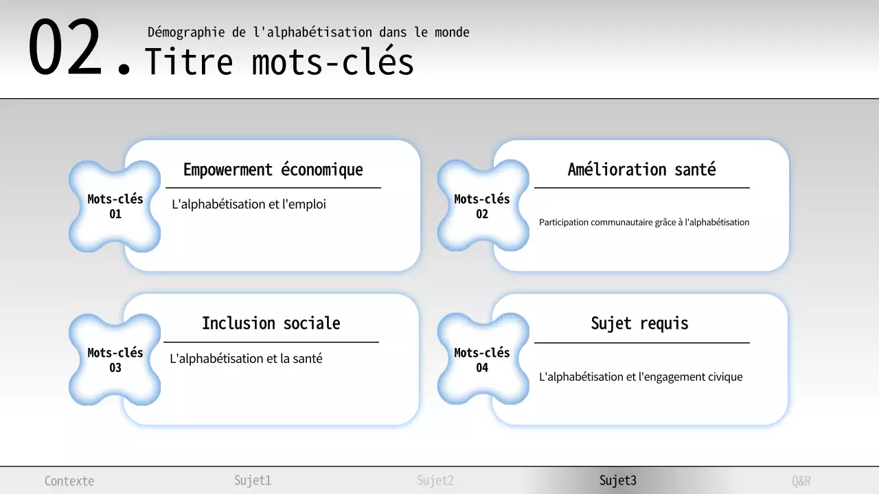 Matériel d'étude sur l'alphabétisation minimale bleu et blanc