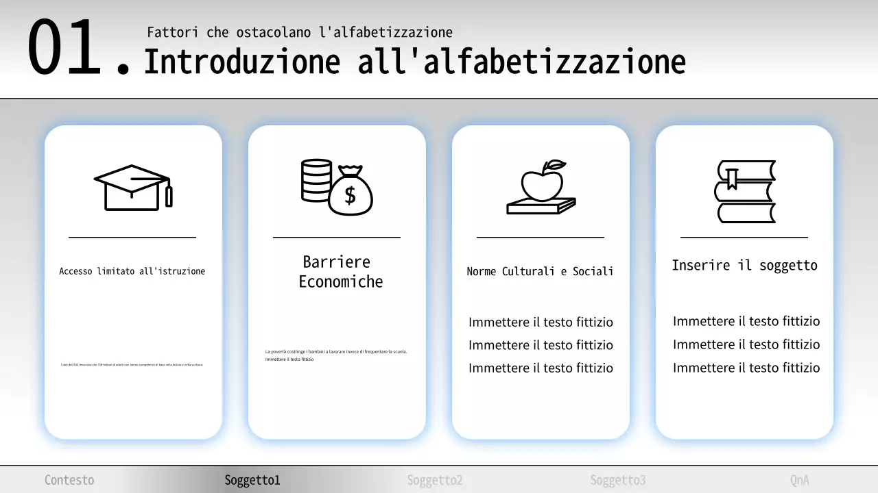 Materiale di studio minimo di alfabetizzazione blu e bianco