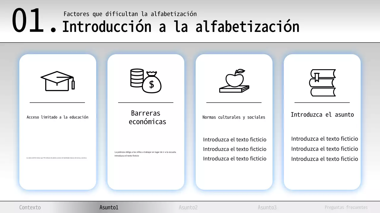 Material de estudio de alfabetización mínima en azul y blanco