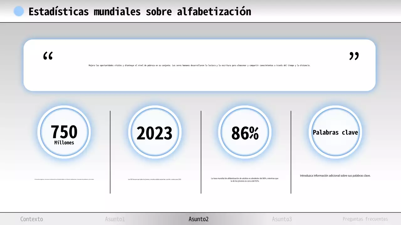 Material de estudio de alfabetización mínima en azul y blanco