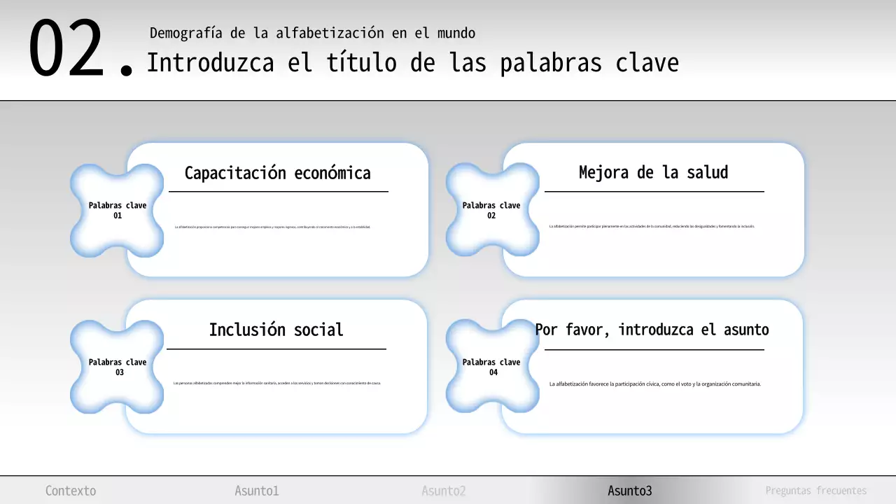 Material de estudio de alfabetización mínima en azul y blanco
