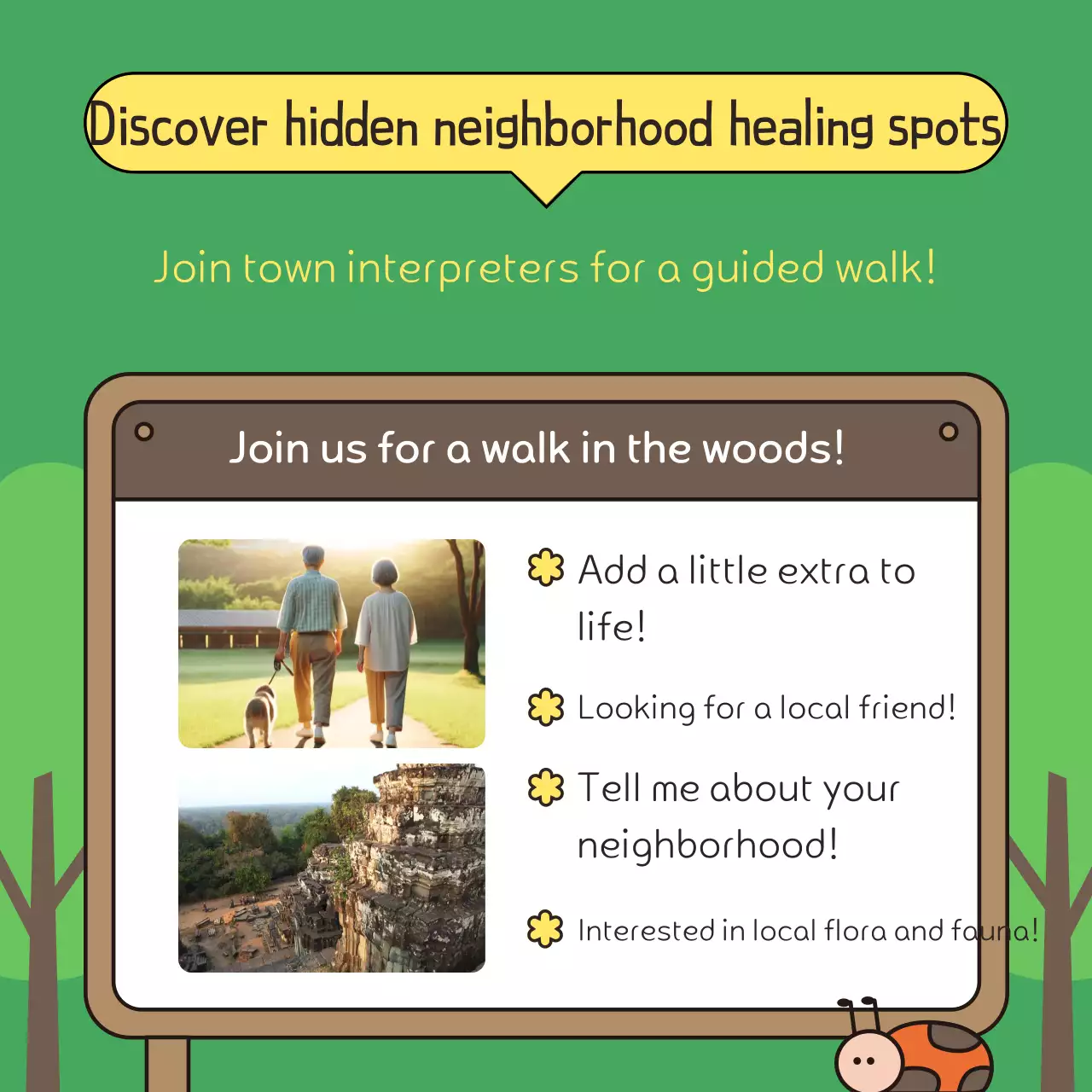 Promote a green and brown recruitment drive for a healing walk
