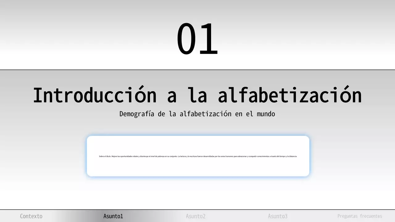 Material de estudio de alfabetización mínima en azul y blanco