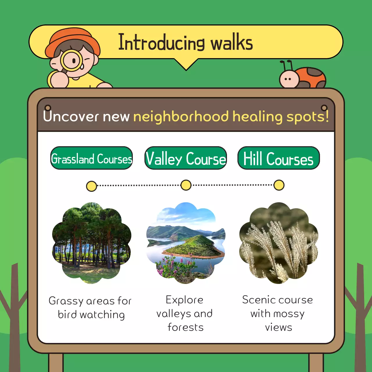 Promote a green and brown recruitment drive for a healing walk