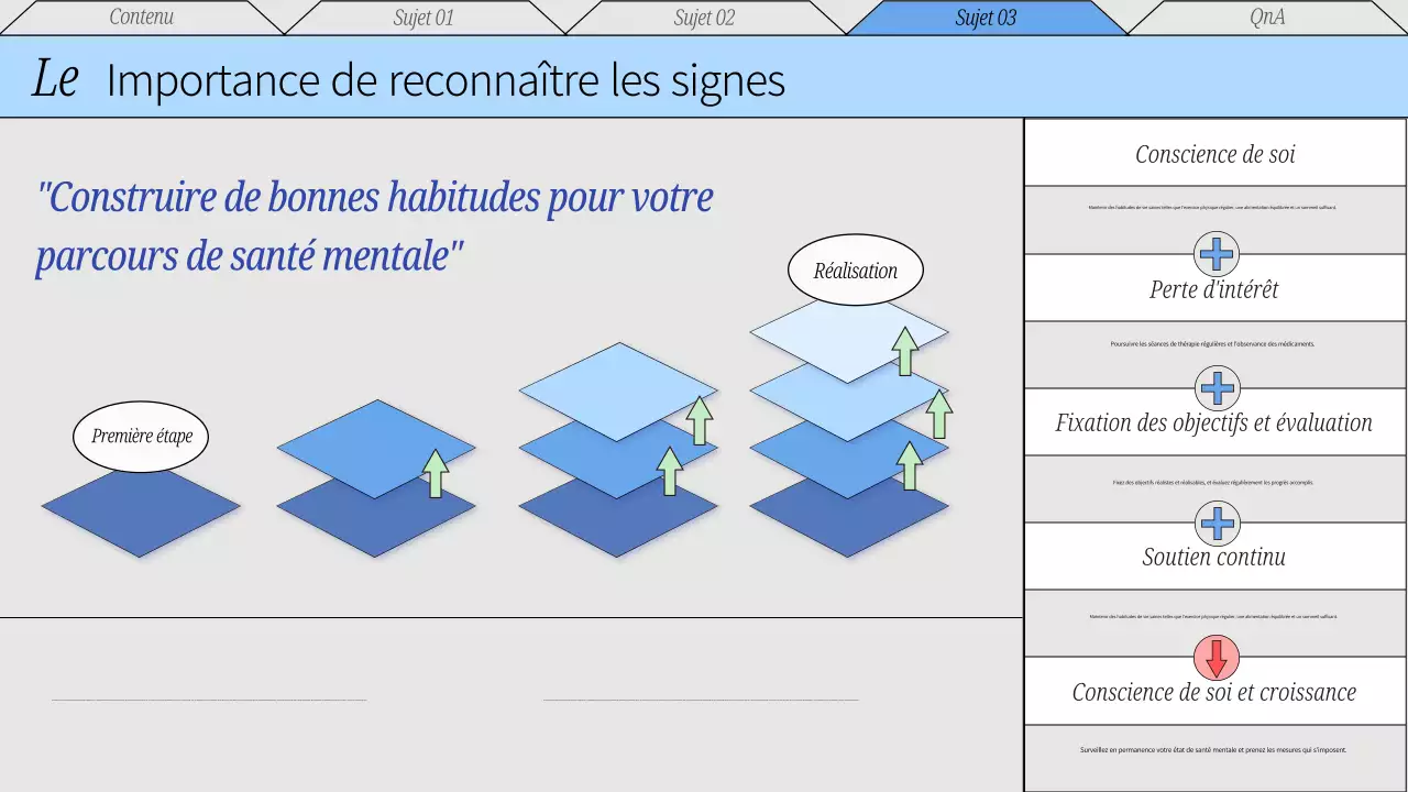 Matériel de conférence sur les soins de santé mentale minimaux en rouge et gris
