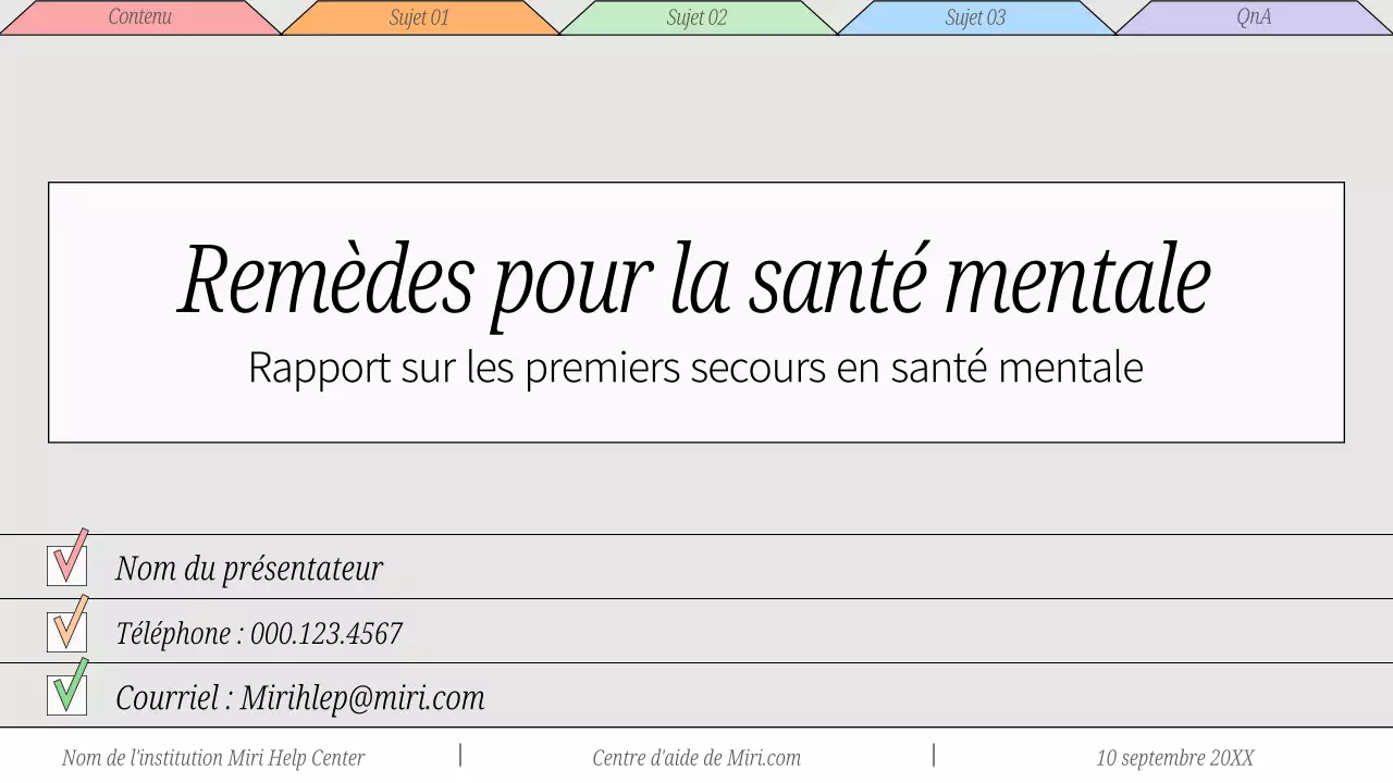 Matériel de conférence sur les soins de santé mentale minimaux en rouge et gris