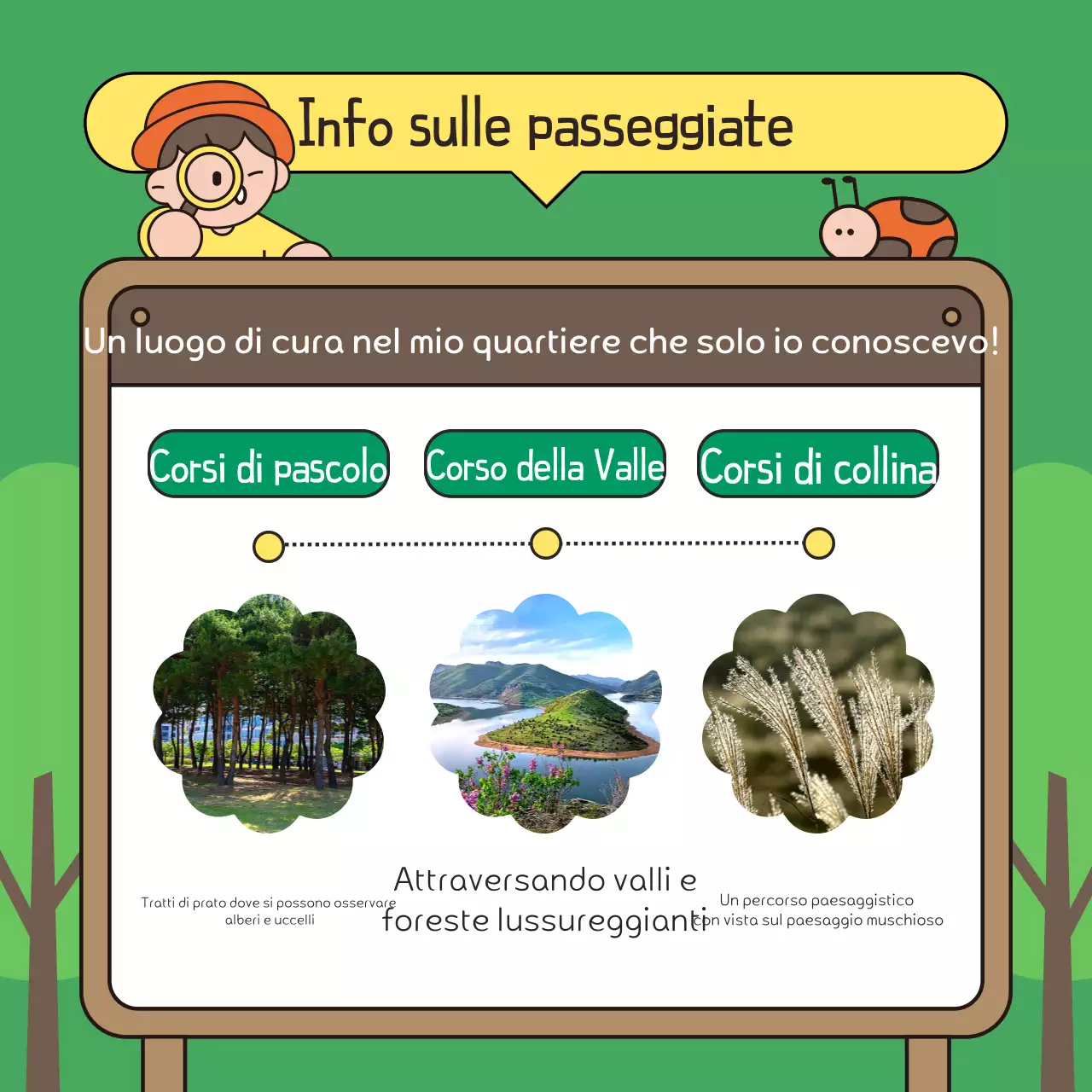 Promuovere una passeggiata verde e marrone nel parco