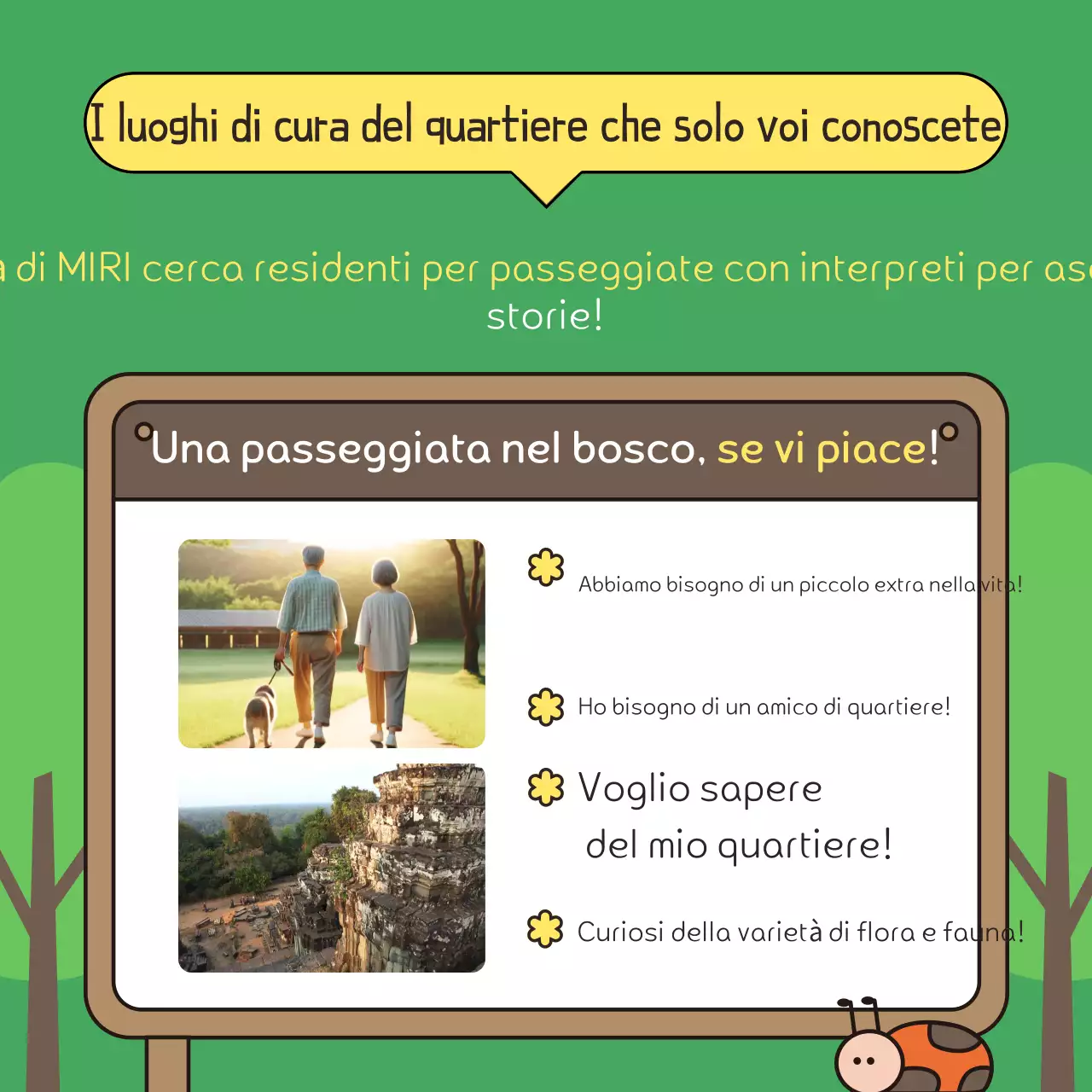 Promuovere una passeggiata verde e marrone nel parco