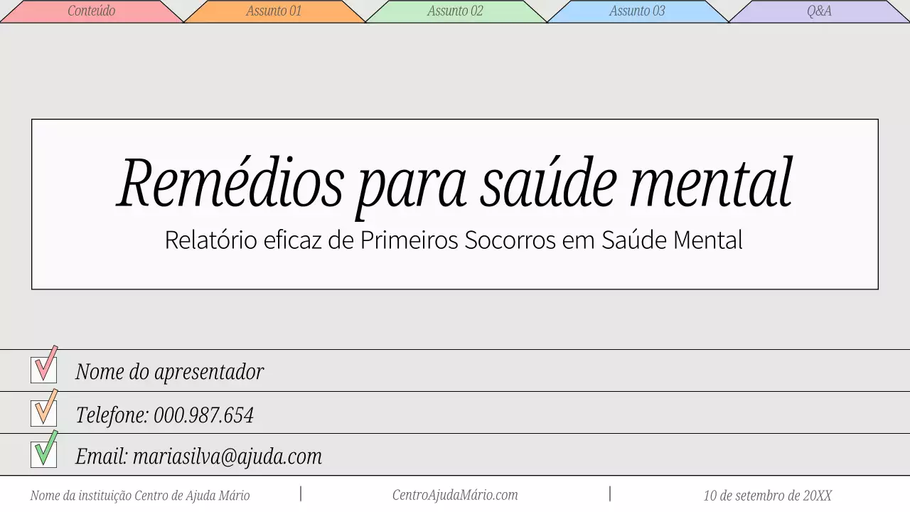 Vermelho e cinzento Material de apoio aos cuidados de saúde mental mínimos