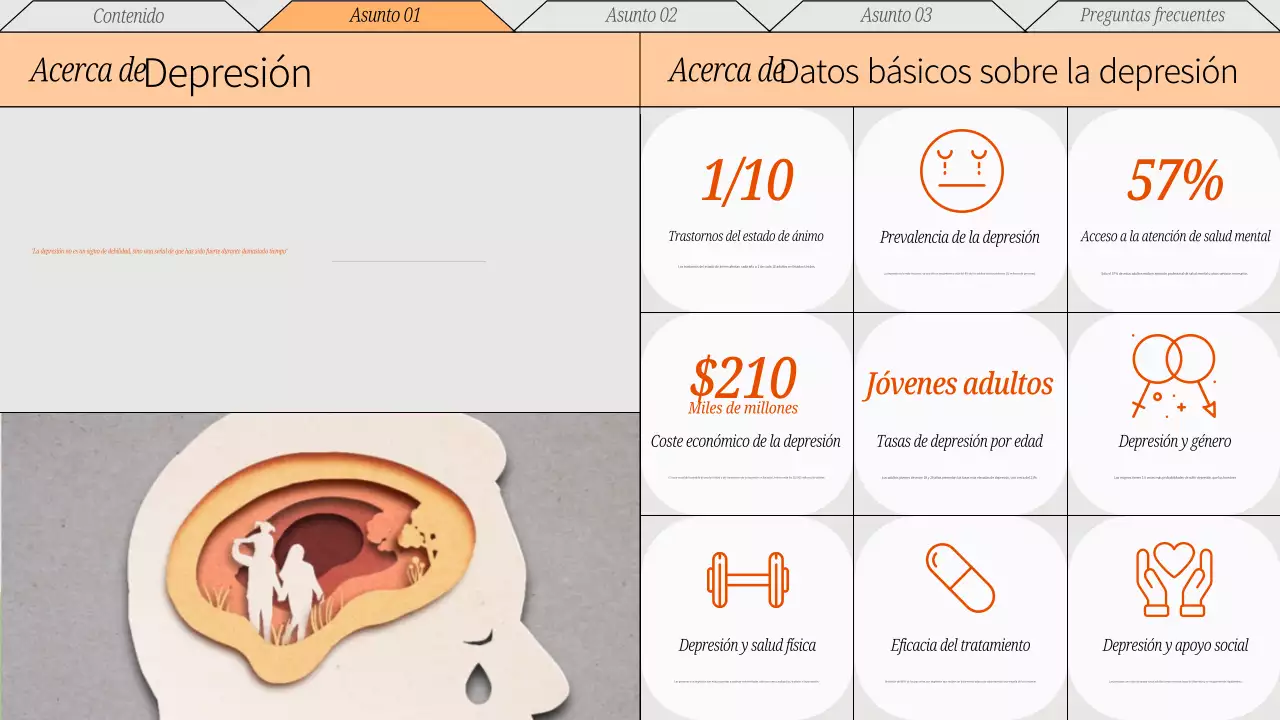 Material didáctico rojo y gris sobre la atención mínima al bienestar mental
