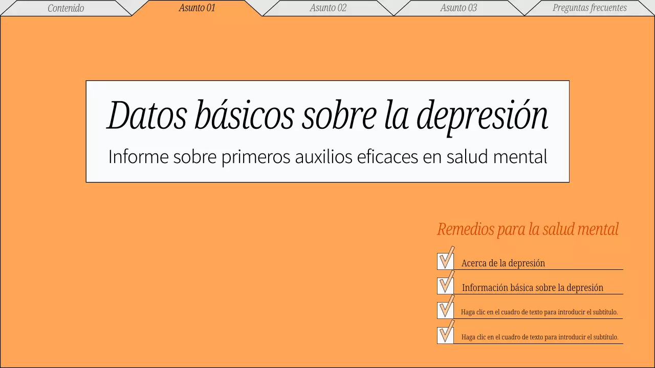 Material didáctico rojo y gris sobre la atención mínima al bienestar mental