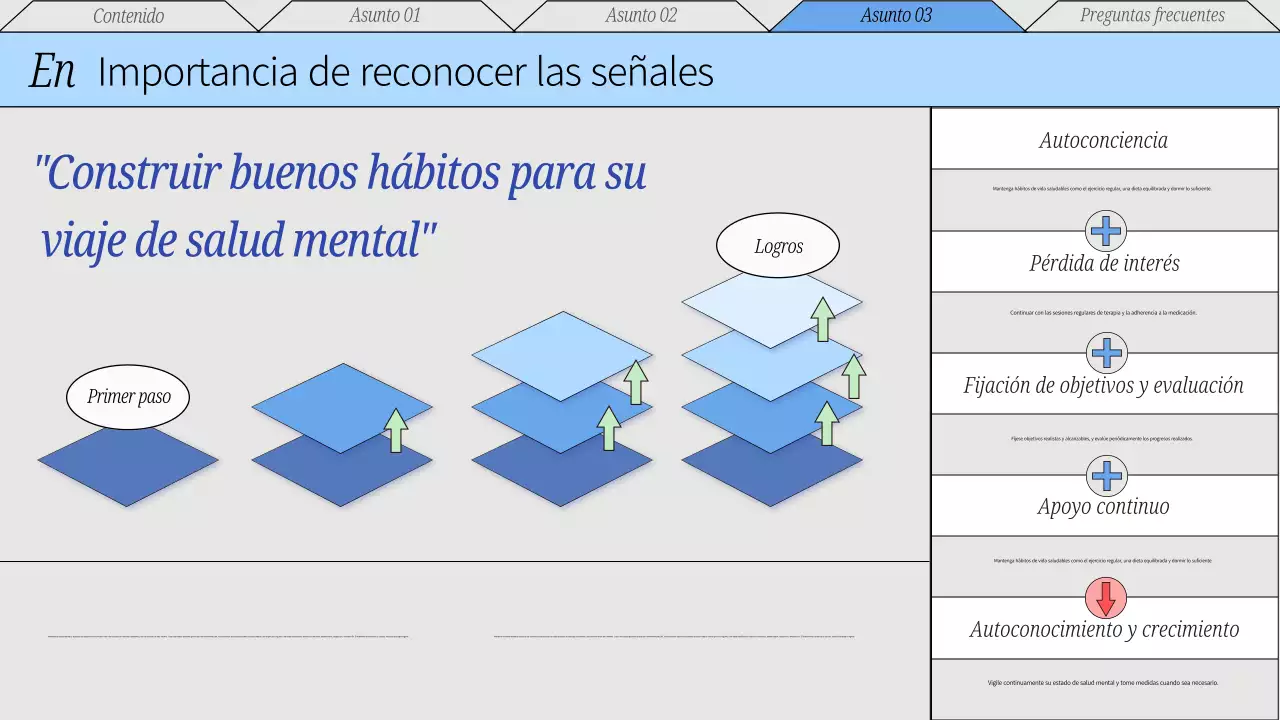 Material didáctico rojo y gris sobre la atención mínima al bienestar mental