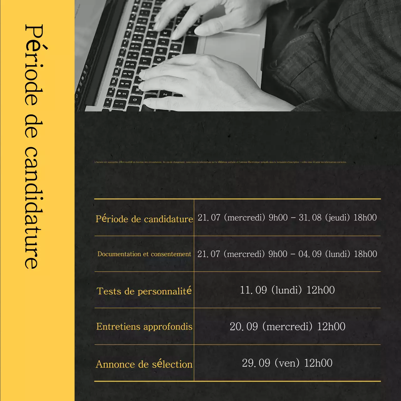 Informations simples sur la demande de bourse (jaune et noir)