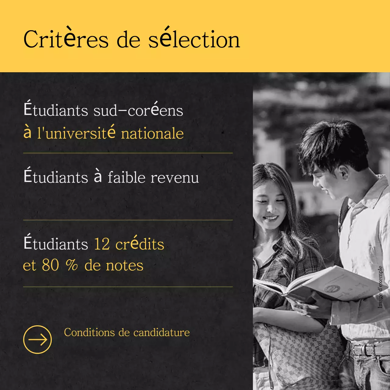 Informations simples sur la demande de bourse (jaune et noir)