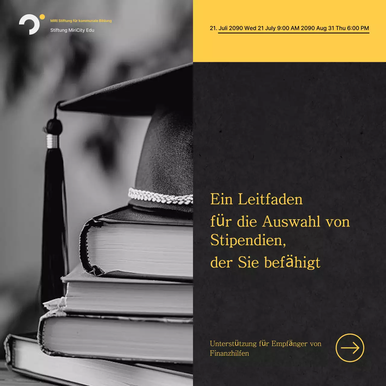 Einfache gelb-schwarze Informationen zum Stipendienantrag