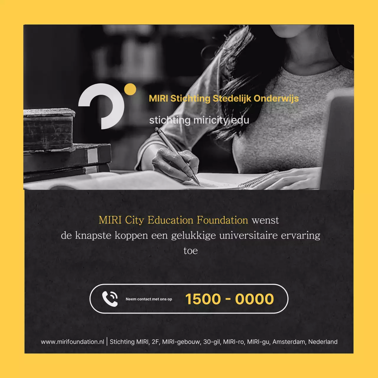 Eenvoudige geel-zwarte informatie over het aanvragen van een beurs