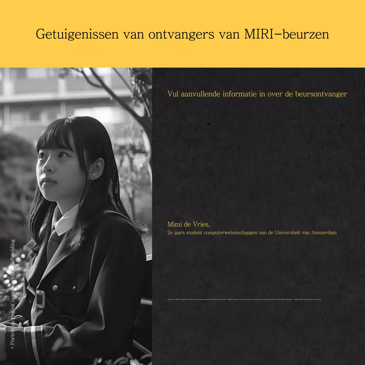 Eenvoudige geel-zwarte informatie over het aanvragen van een beurs