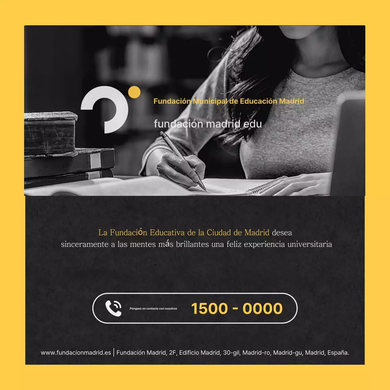 Información sencilla sobre la solicitud de becas en amarillo y negro