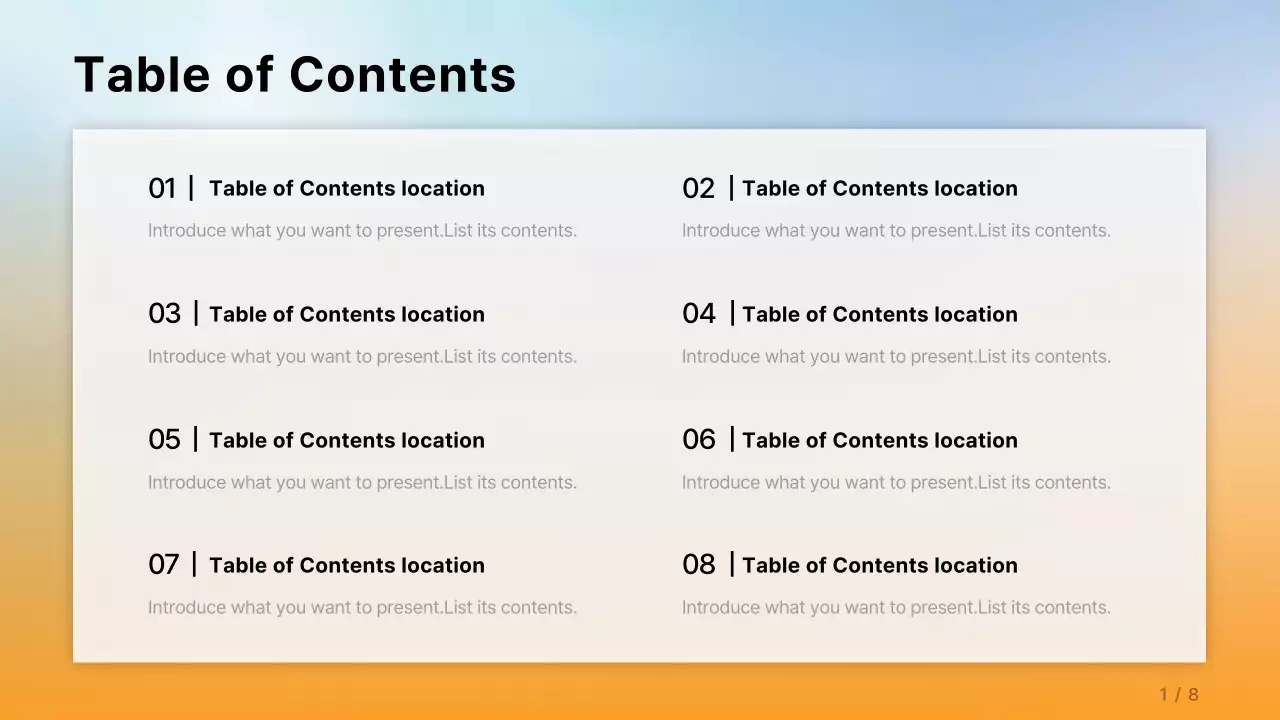 A simple corporate report in orange and light blue