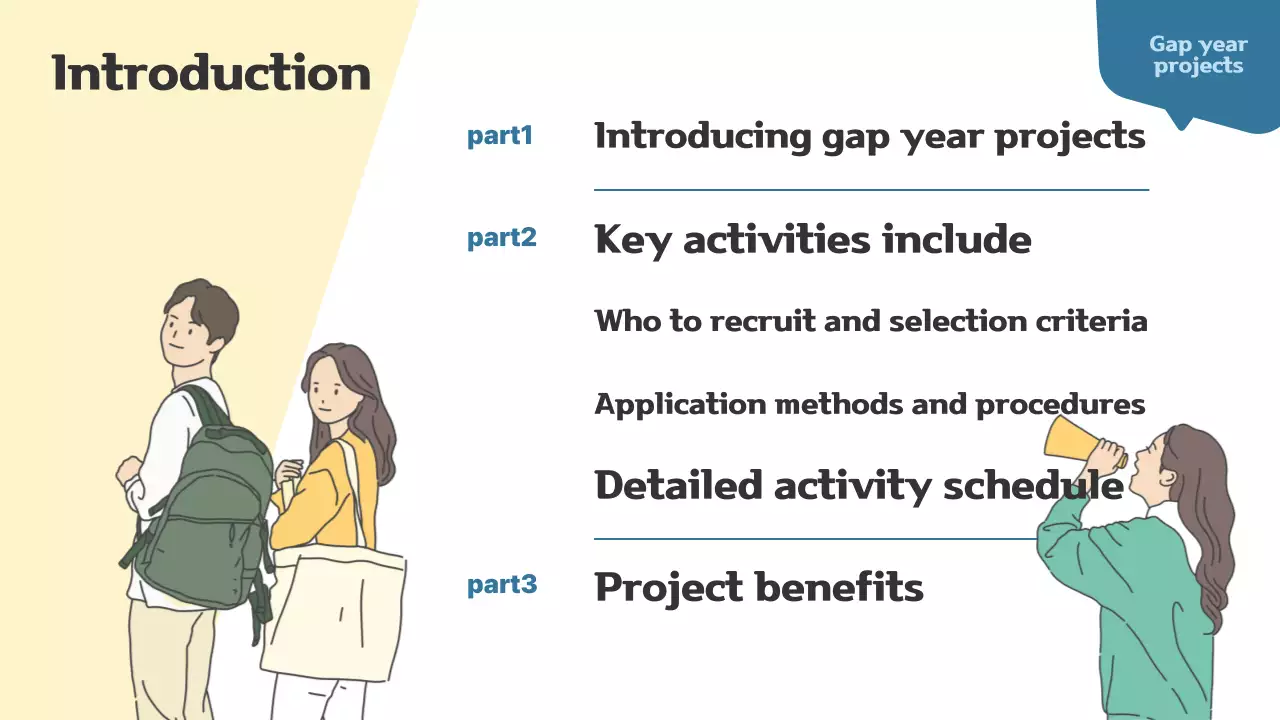 A simple beige and navy blue young adult gap year project brief