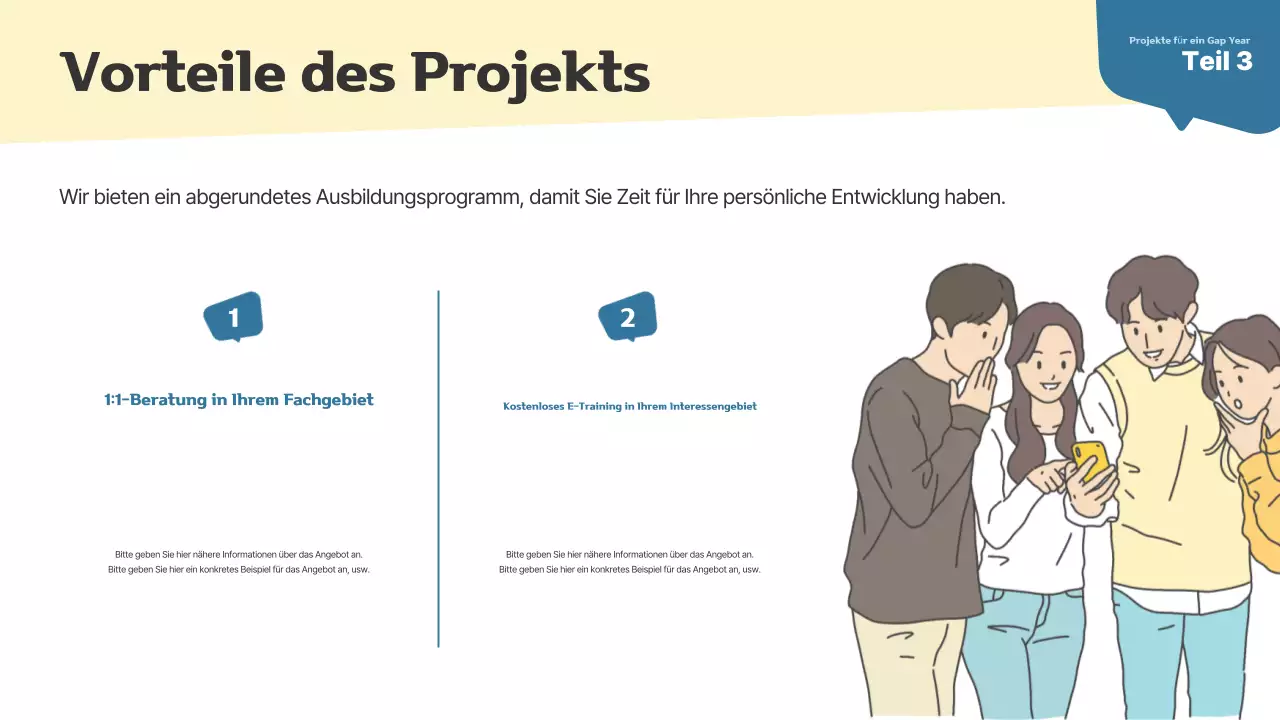 Einfacher Projektbrief für junge Erwachsene in Beige und Marineblau