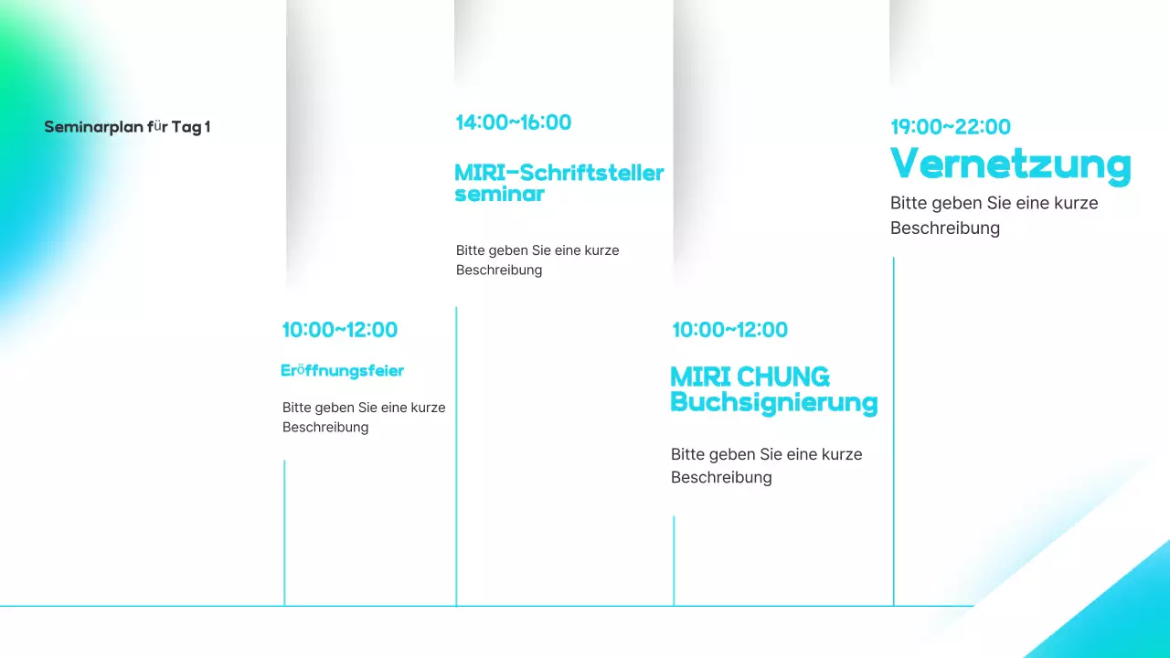 Hellblaue, moderne Seminareinführung für Unternehmen