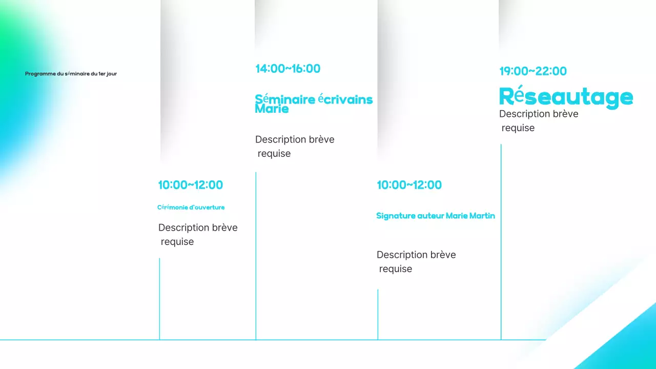 Bleu clair, introduction moderne à un séminaire de prise de parole en entreprise