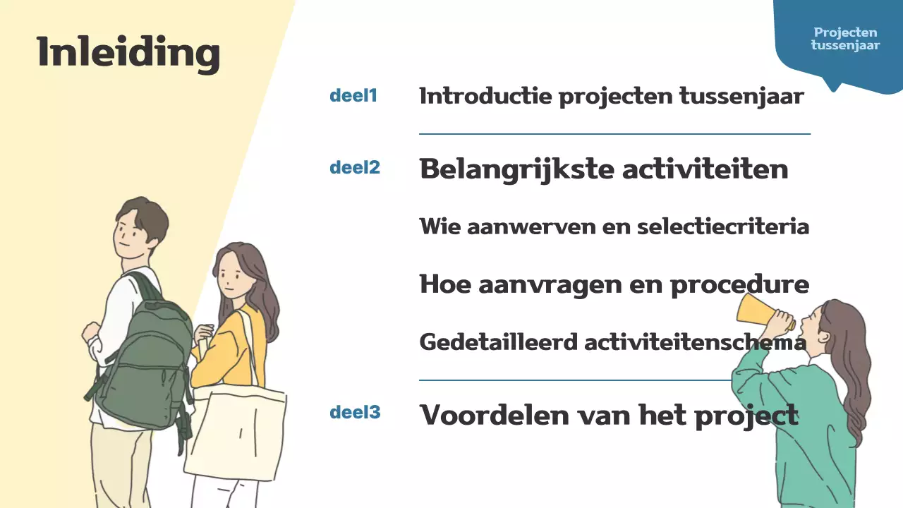 Eenvoudige gap year projectopdracht voor jonge volwassenen in beige en marineblauw