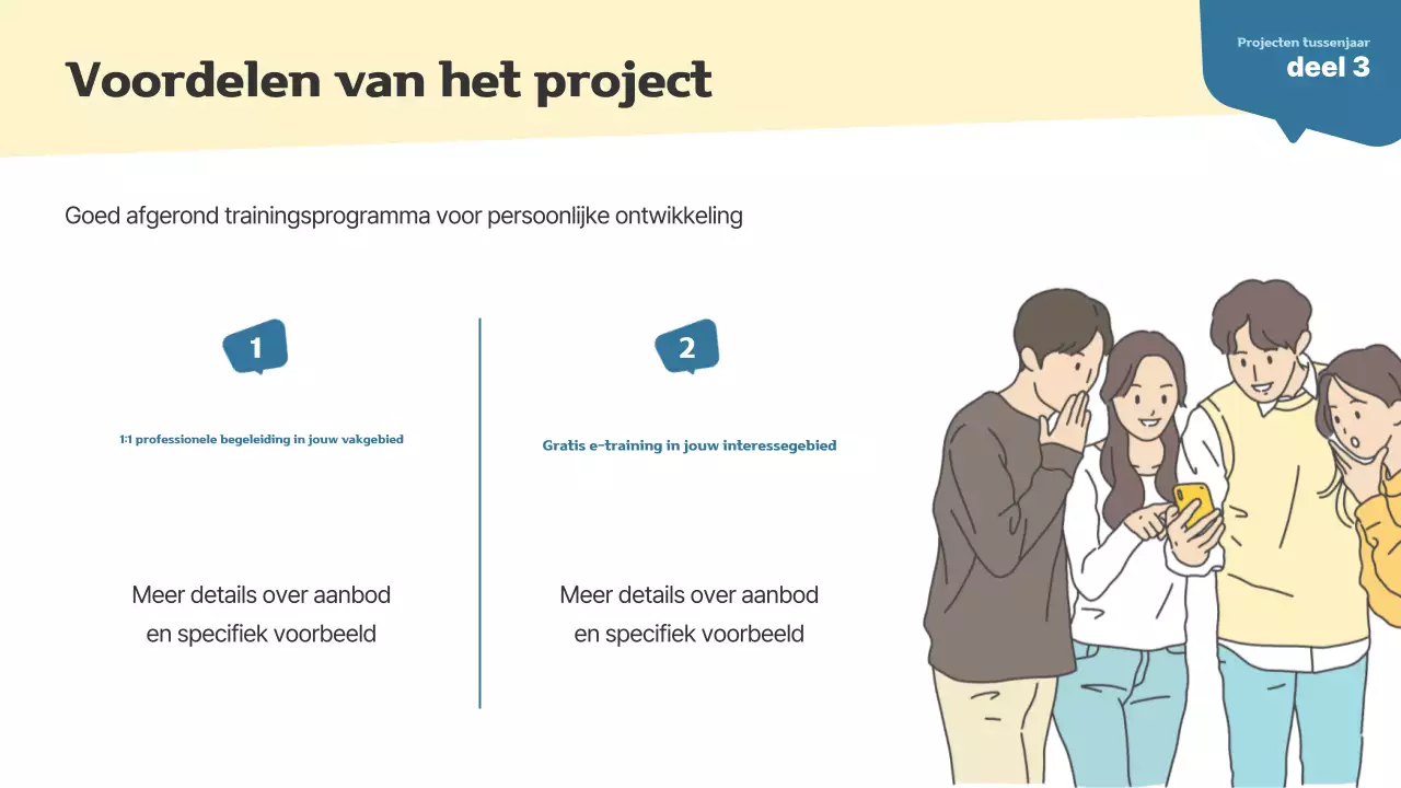 Eenvoudige gap year projectopdracht voor jonge volwassenen in beige en marineblauw