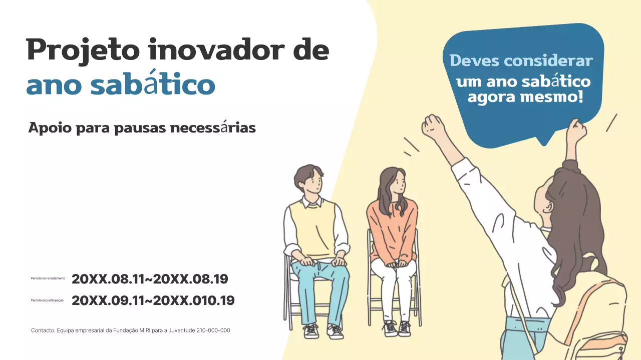 Resumo simples do projeto de ano sabático para jovens adultos em bege e azul-marinho