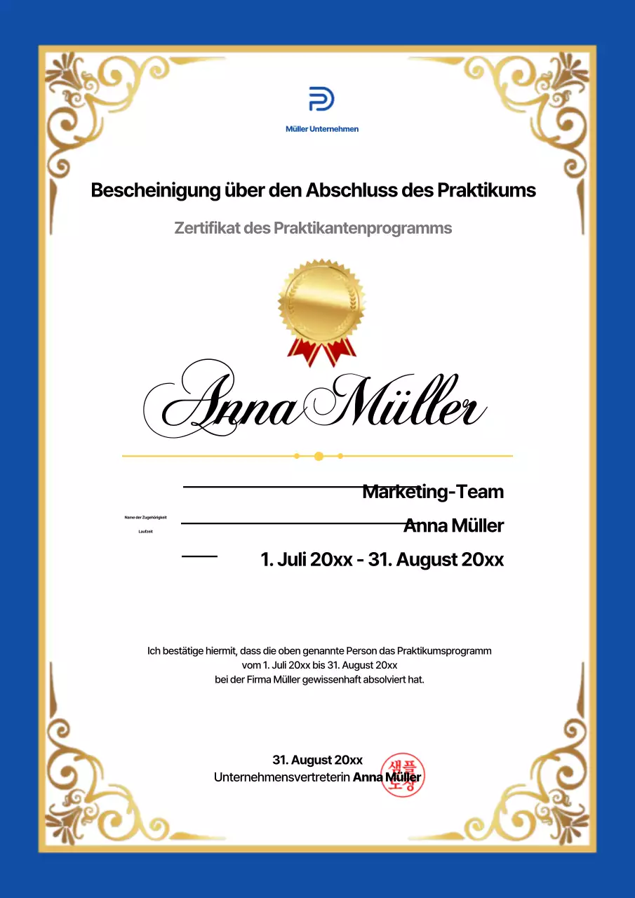 Eine einfache Vorlage für ein Unternehmensdokument in Marineblau und Weiß