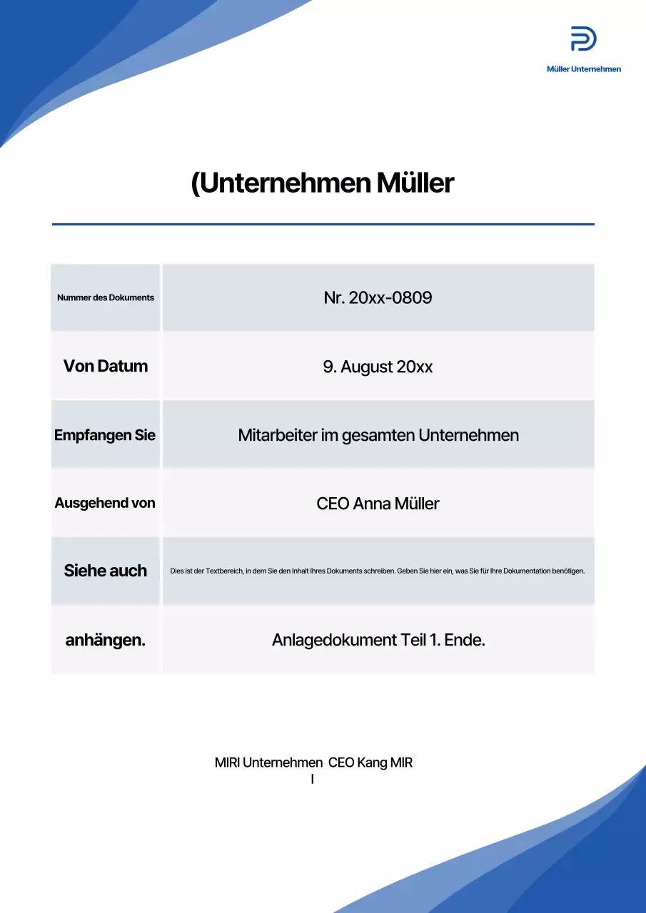 Eine einfache Vorlage für ein Unternehmensdokument in Marineblau und Weiß