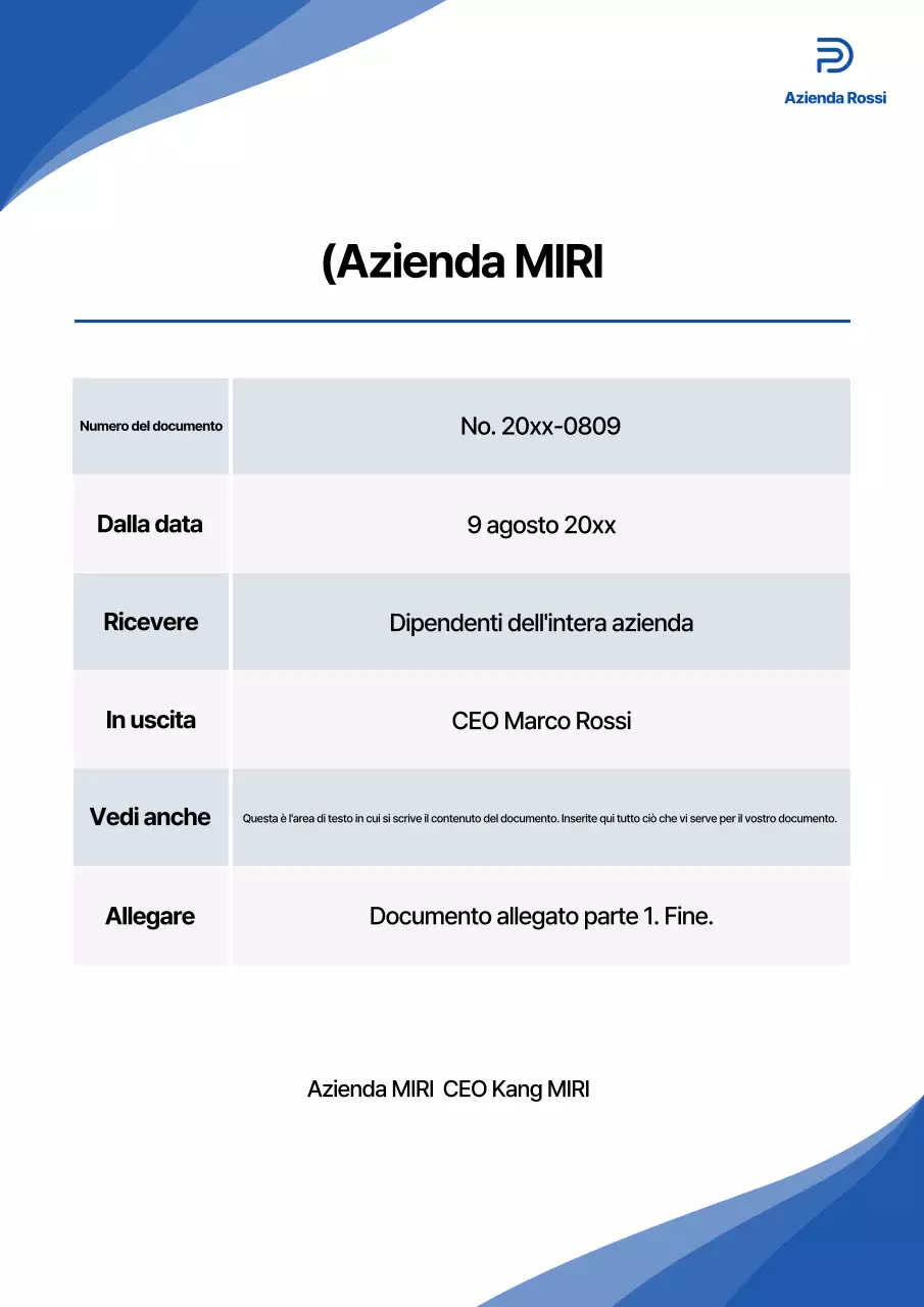 Un semplice modello di documento aziendale in blu navy e bianco