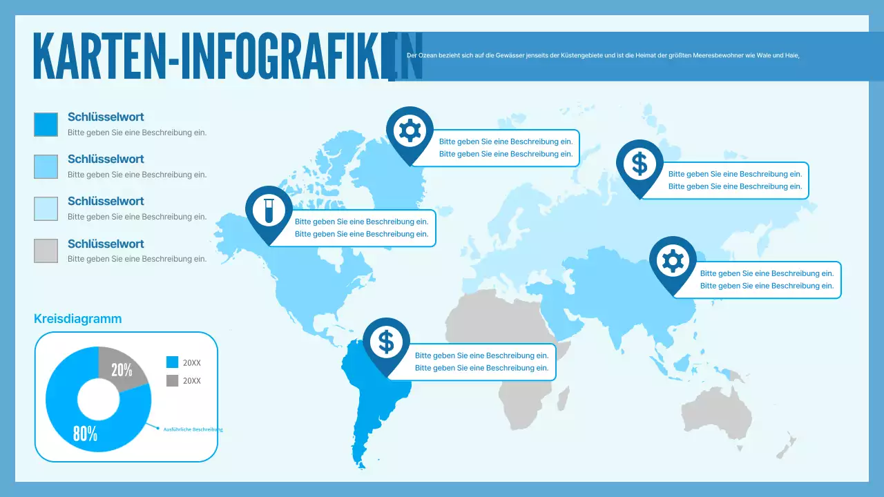 Blaue und marineblaue moderne Karte Infografik Bericht