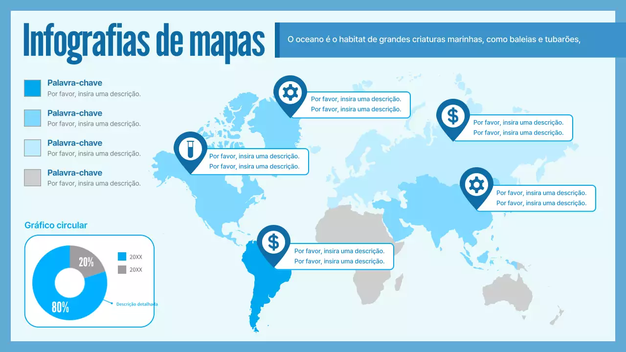 Relatório infográfico de mapa moderno azul e azul marinho