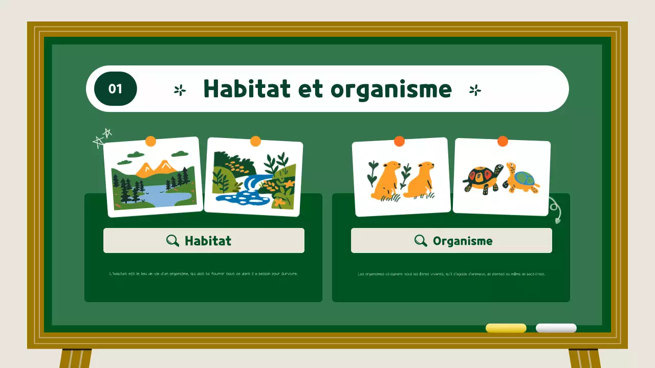 Ressources pédagogiques sur les habitats des animaux verts et jaunes