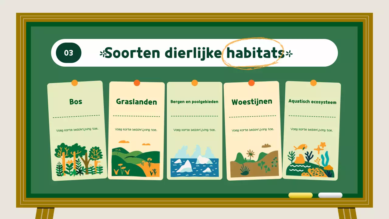 Lesmateriaal voor groene en gele dierenhabitats