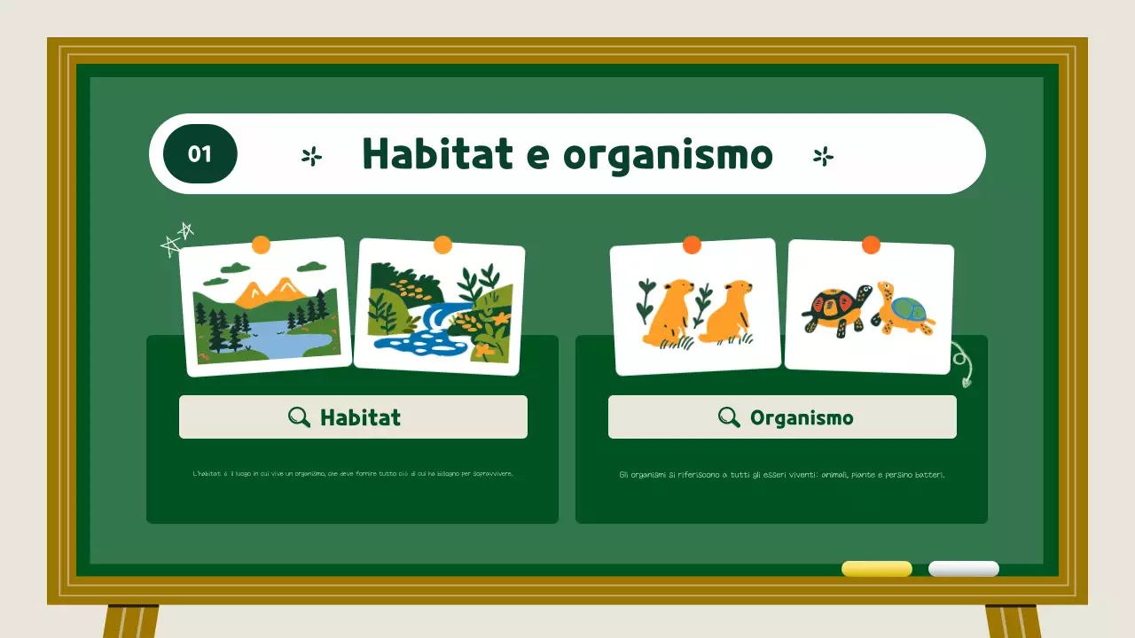 Risorse didattiche sugli habitat animali verdi e gialli