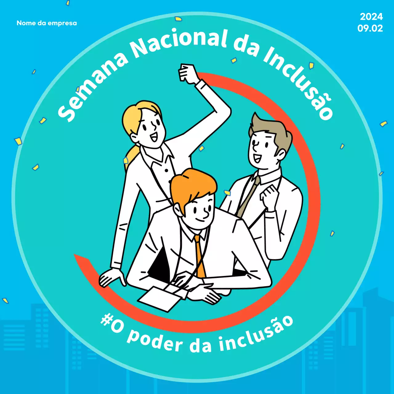 Promover a Semana da Inclusão com um esquema de cores moderno em azul claro e menta