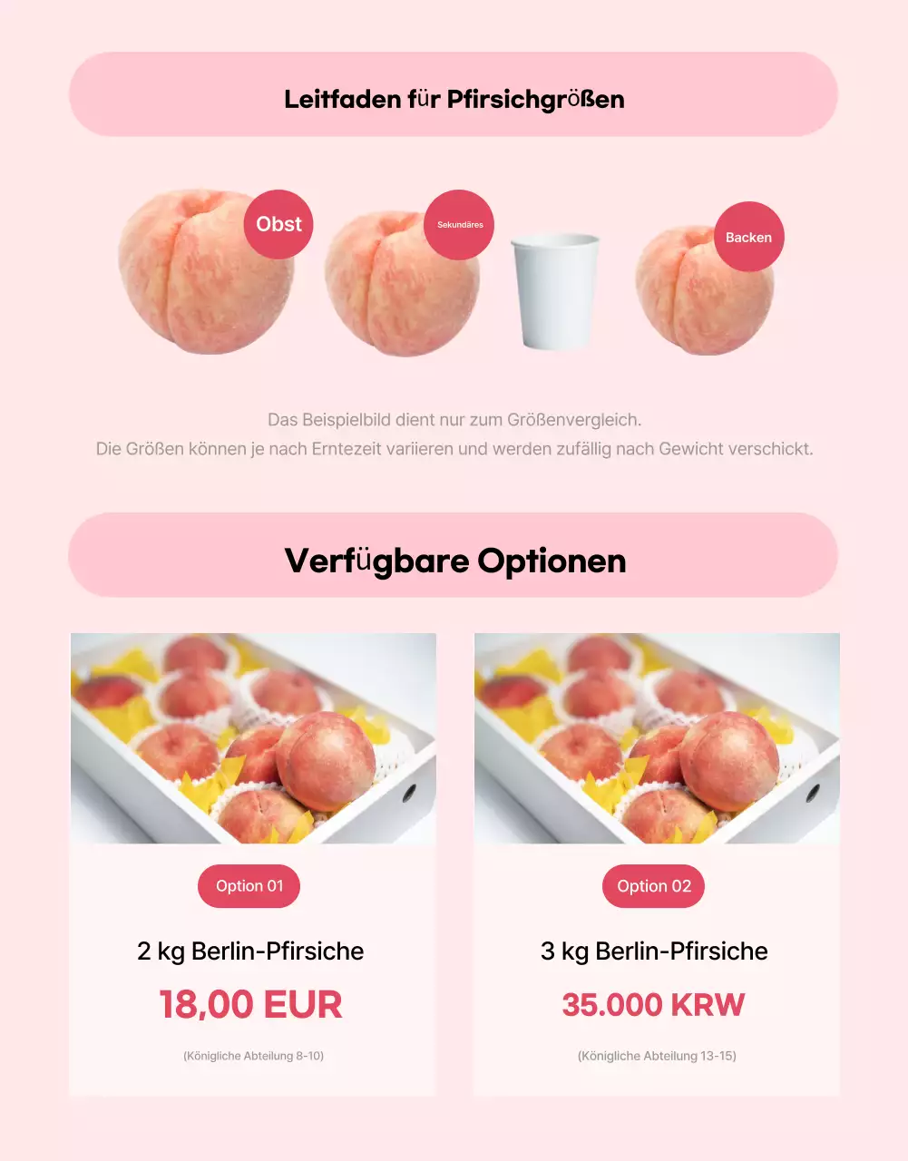 Basisanzeige für saisonales Obst in Rosa