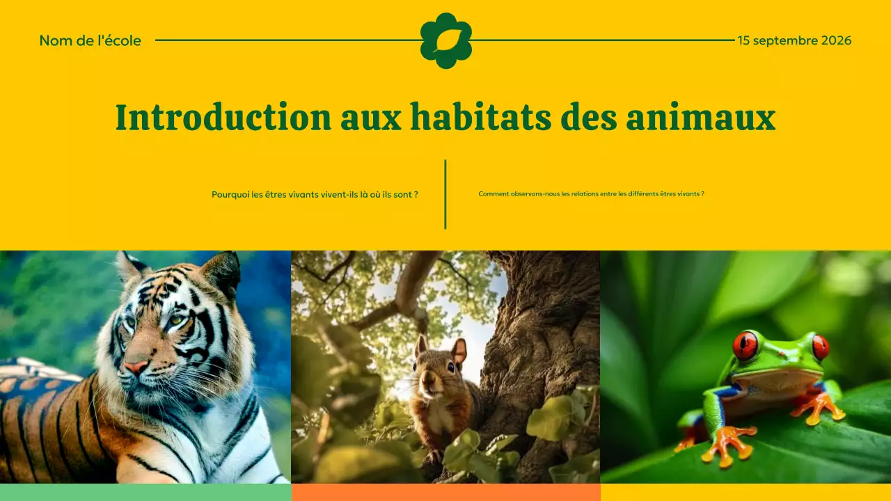 Matériel de conférence sur l'habitat animal moderne jaune et vert
